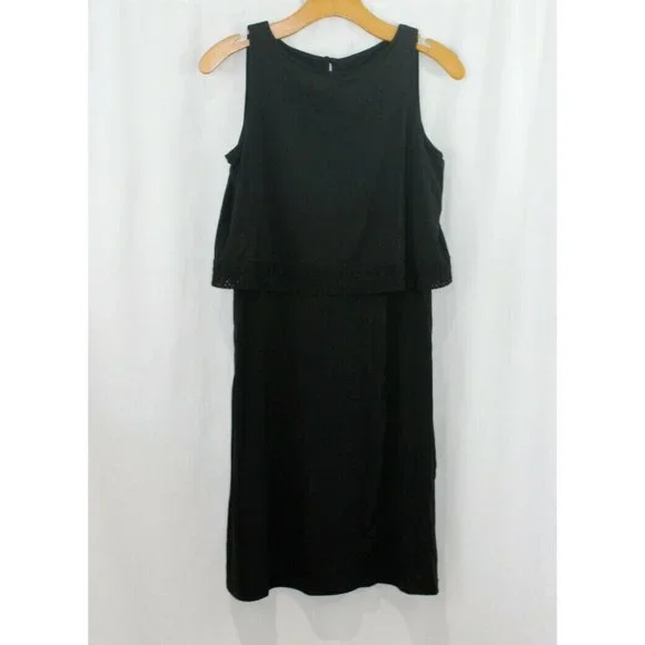 NWT J Jill Womens Black Wearever Collection Layered Crochet Lace Trim Dress XS - Picture 1 of 7